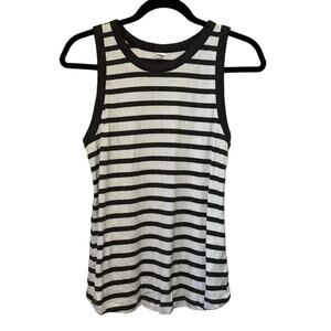 Old Navy Black & White Striped Tank Top Sleeveless Ribbed Medium